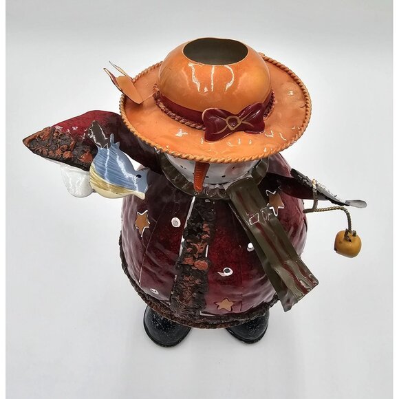 VTG Metal Snowman Tealight Candle Holder W/ Orange Hat & Red Coat Holiday Décor - Picture 2 of 6